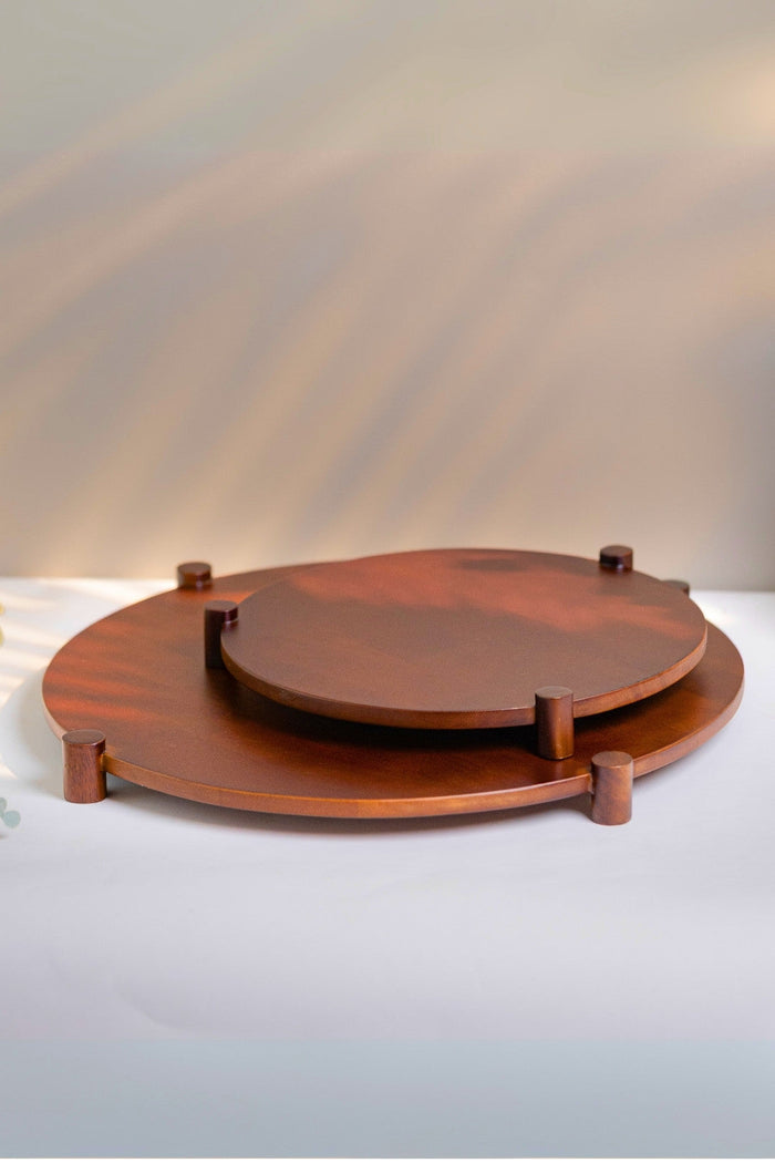 Lazy Susan - Set of 2, Walnut Finish