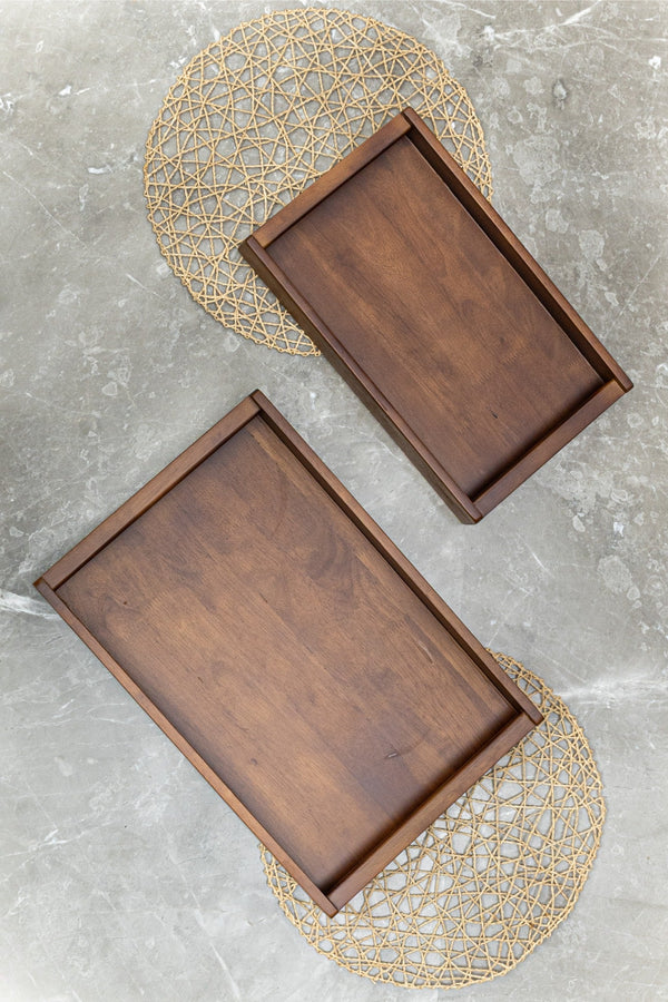 Broad Tray - Set of 2, Walnut Finish