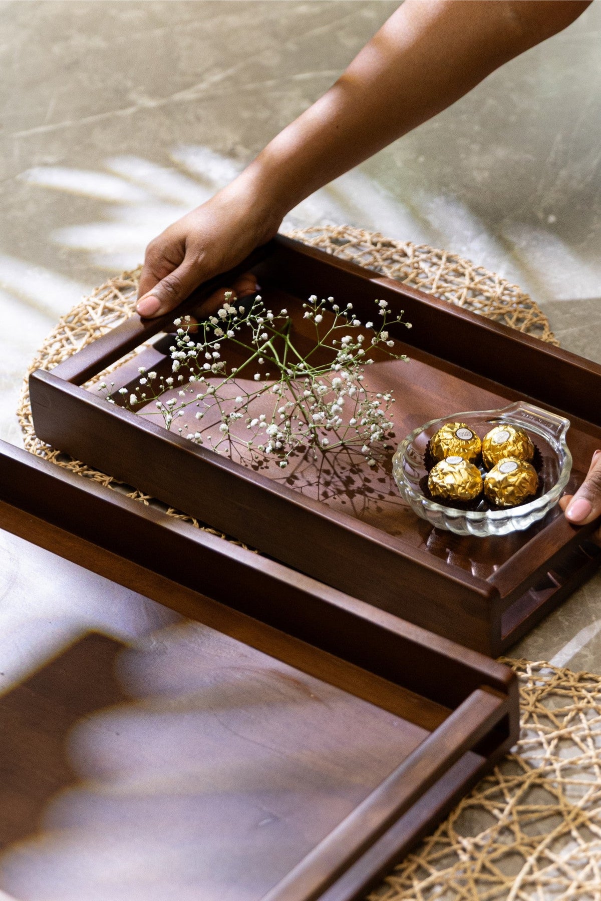 Broad Tray - Set of 2, Walnut Finish, view 2