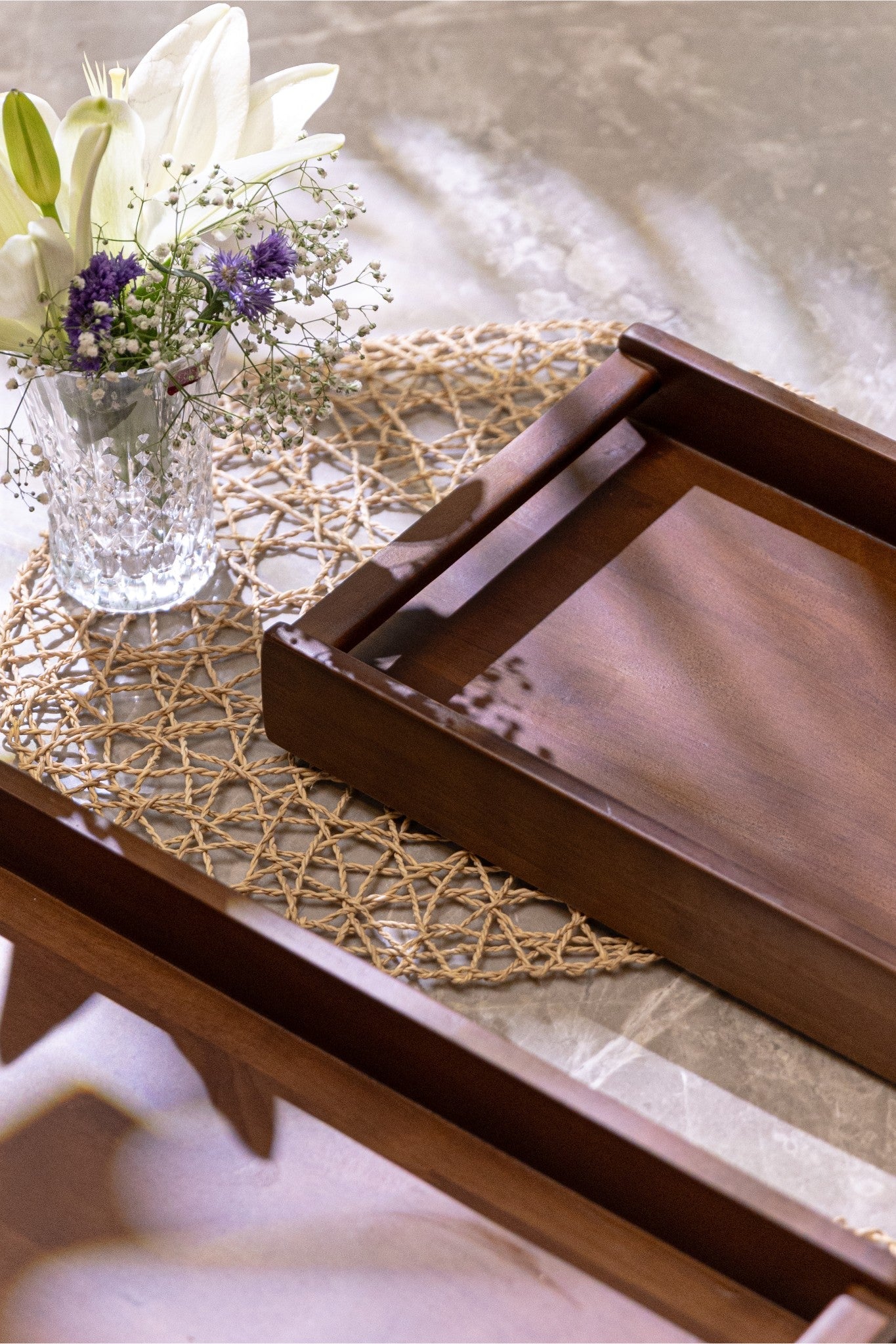 Broad Tray - Set of 2, Walnut Finish, view 3
