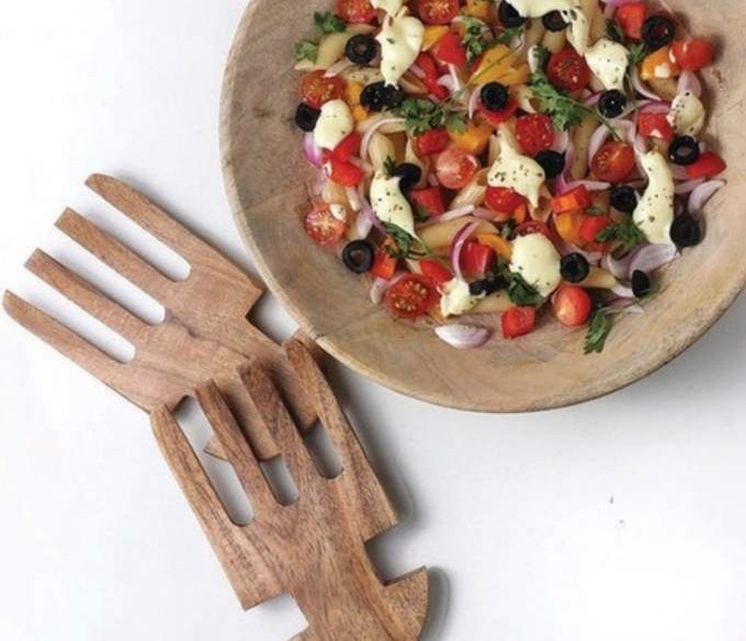 Wooden salad bowl with matching servers